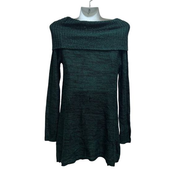 Boho Knit Sweaters (2) S/M Dark Green/Tan/Black Cowl Neck Foldover Cozy Cottage - Picture 3 of 12
